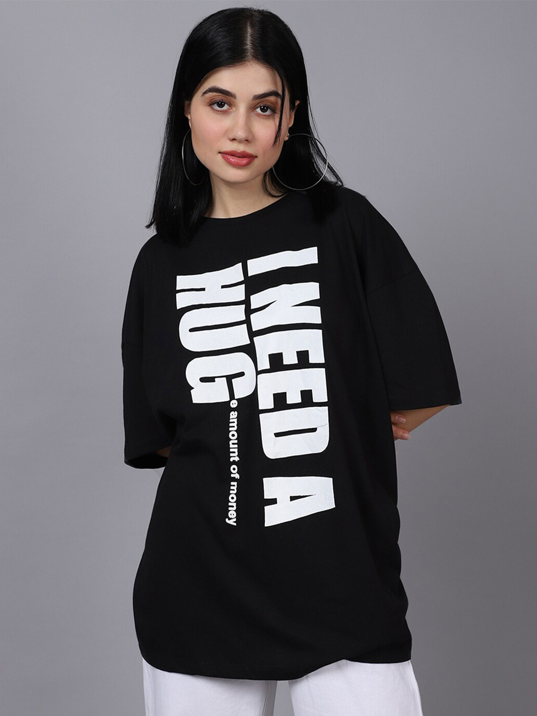 

DressBerry Typography Printed Pure Cotton Oversized T-Shirt, Black