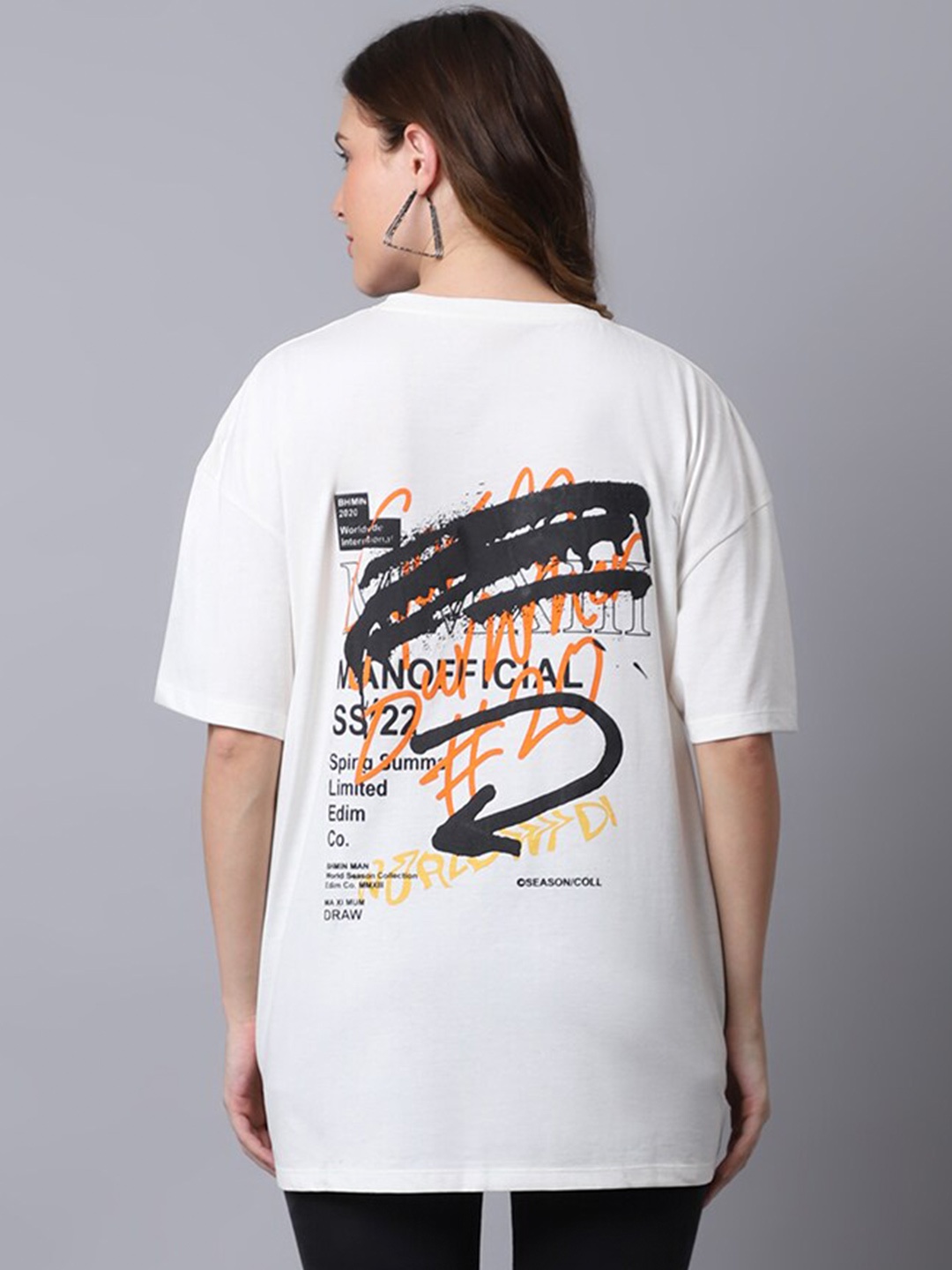 

DressBerry Round Neck Pure Cotton Oversized T-Shirt, Off white