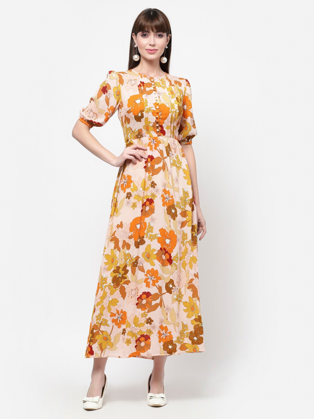 

FLAWLESS Floral Printed Maxi Dress, Orange