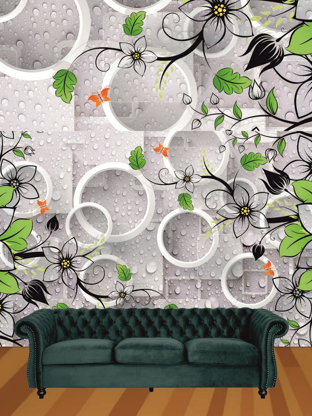 

KSHIRSA Off White & Green Printed Self Adhesive Wallpaper