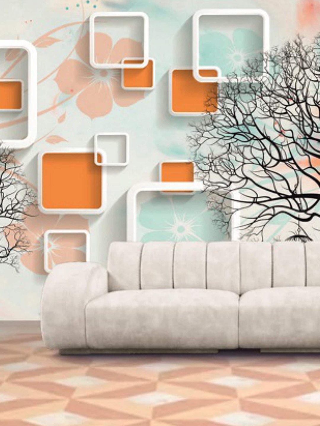 

KSHIRSA Sea Green & Orange Printed Self Adhesive Wallpaper