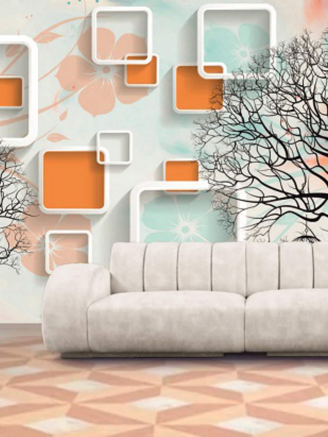 

KSHIRSA Sea Green & Orange Self Adhesive Wallpaper