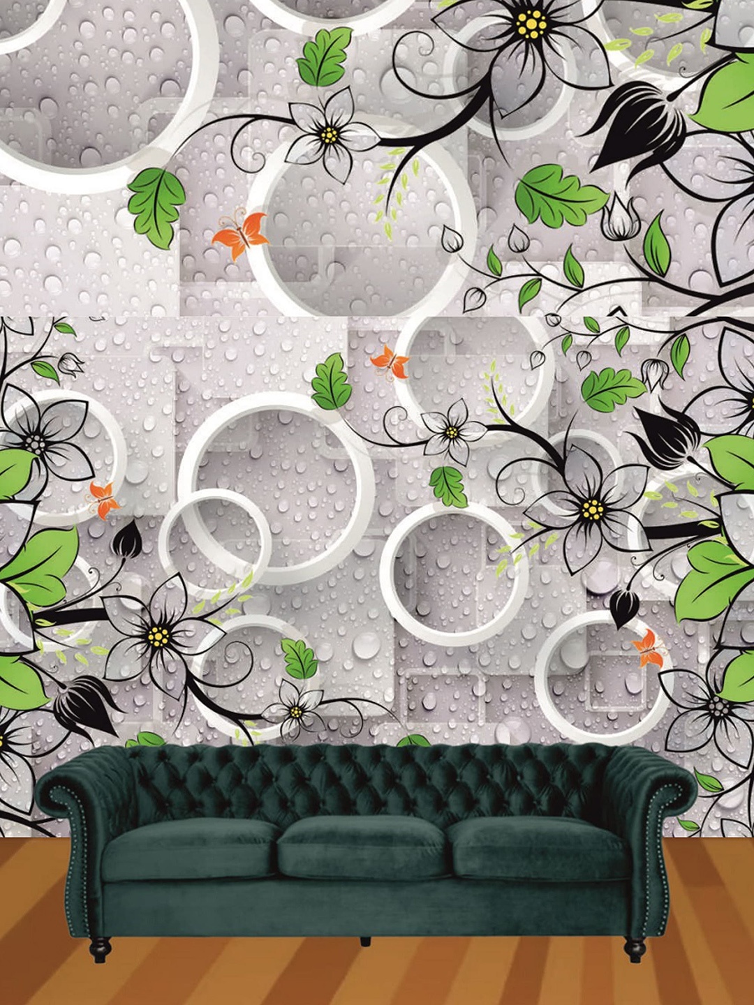 

KSHIRSA Green And Off White Self Adhesive Abstract Wallpaper