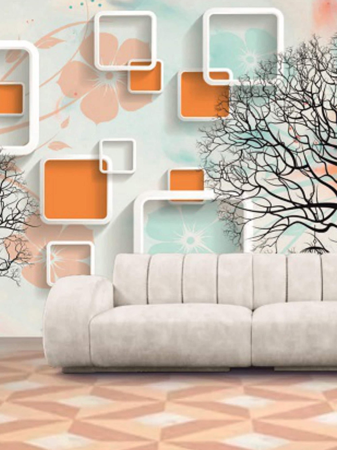 

KSHIRSA Sea green & Orange Printed Self Adhesive Wallpaper