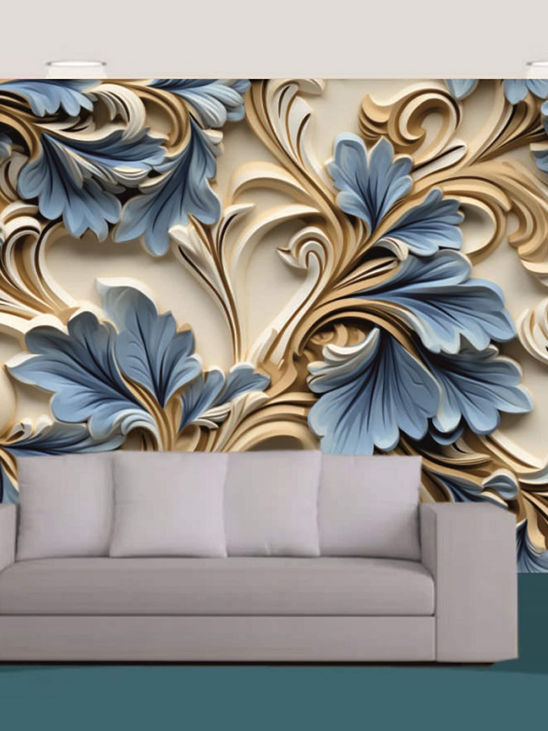 

KSHIRSA Light Blue & Gold Self Adhesive Abstract Wallpaper