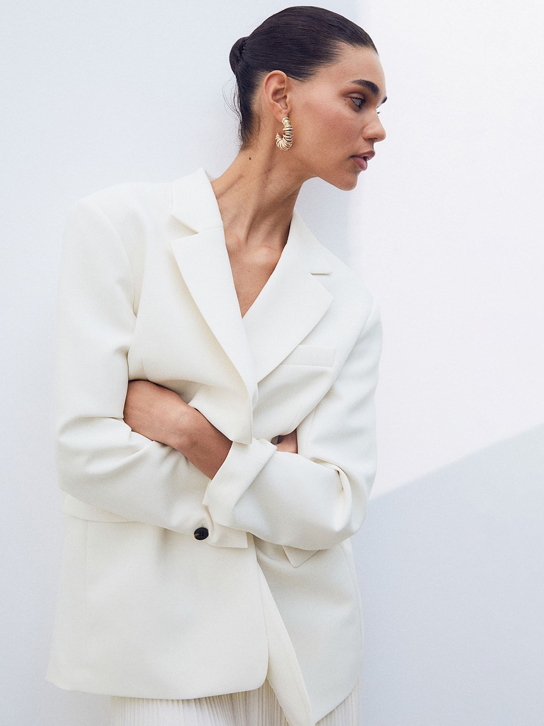 

H&M Oversized Twill Blazer, White