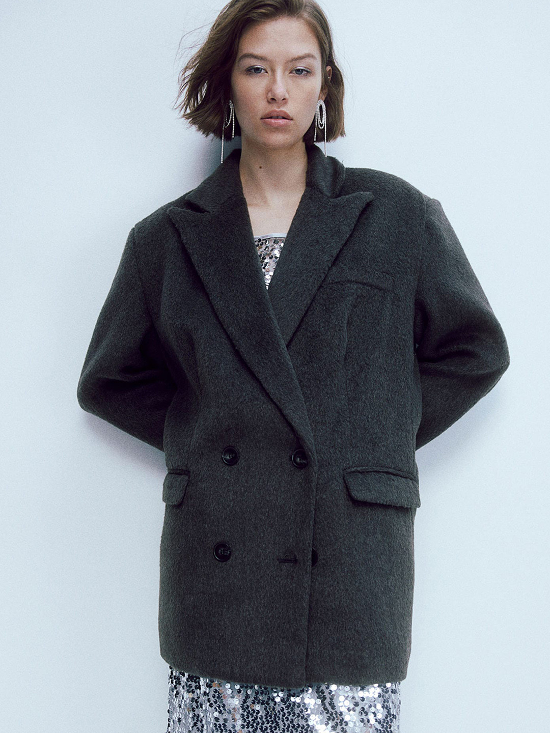 

H&M Oversized Double-Breasted Blazer, Grey