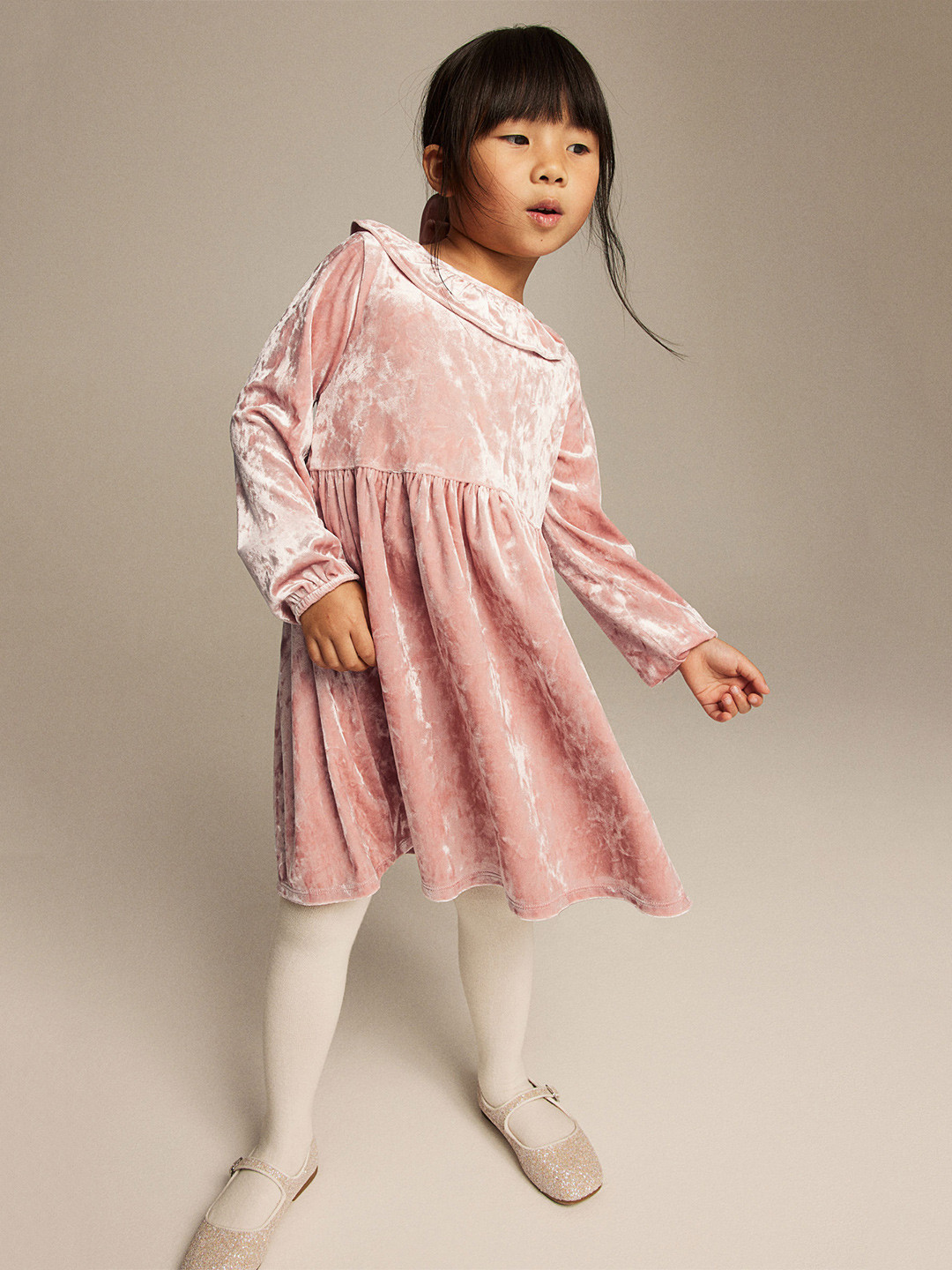 

H&M Girls Collared Velour Dress, Pink