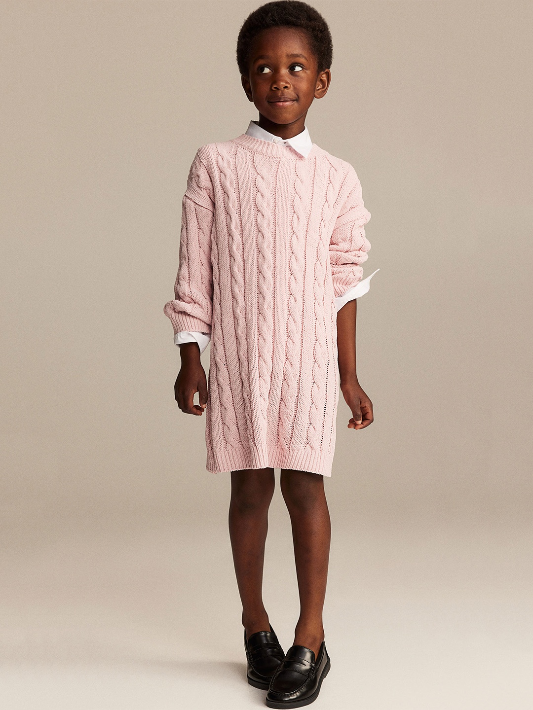 

H&M Cable-Knit Chenille Dress, Pink