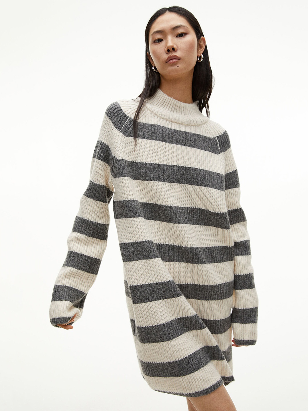 

H&M Rib-Knit Turtleneck Dress, White