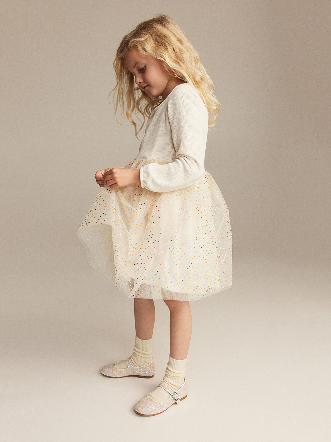 

H&M Girls Tulle-Skirt Dress, Beige