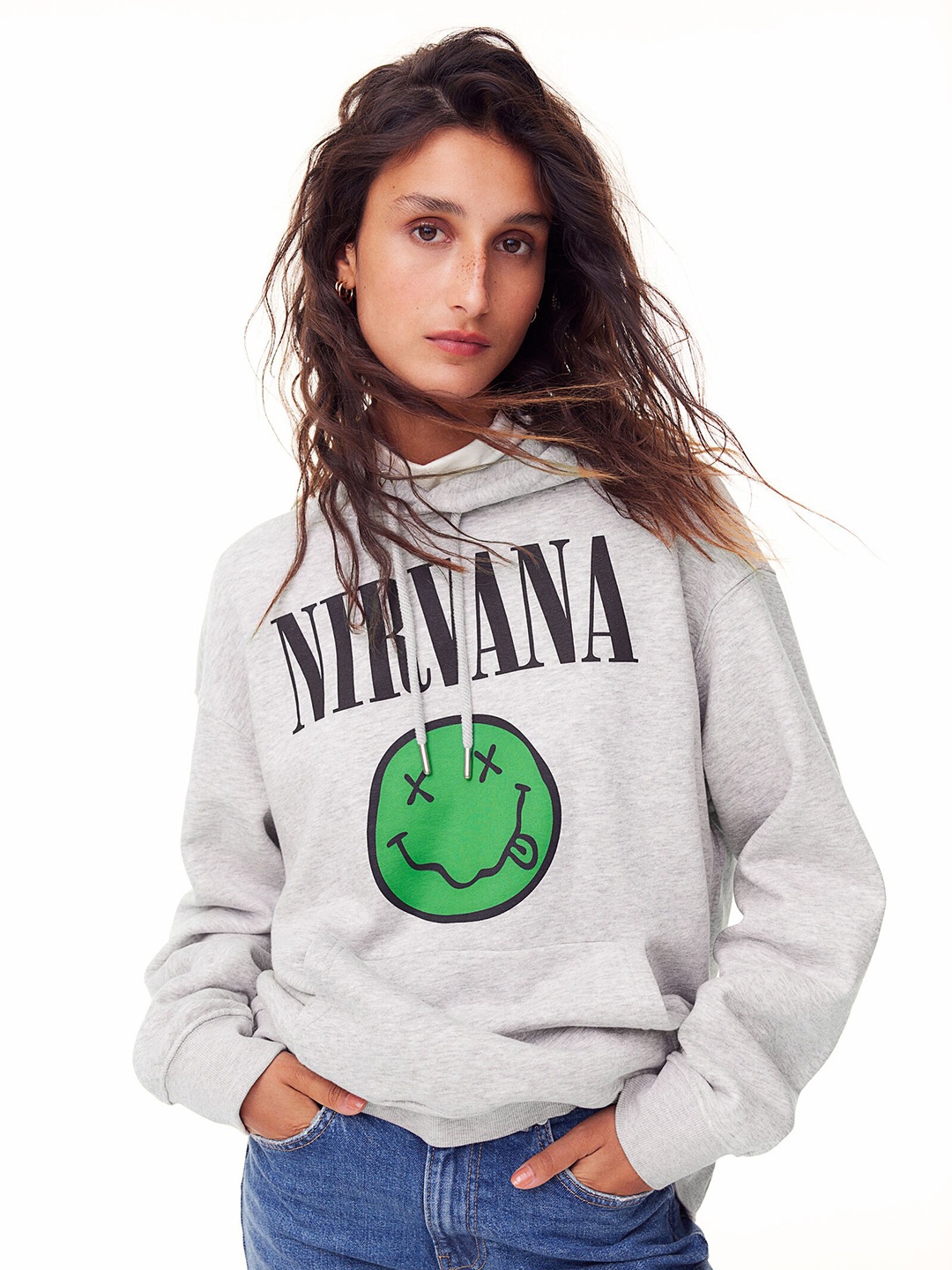 

H&M Motif-Front Hoodie, Grey