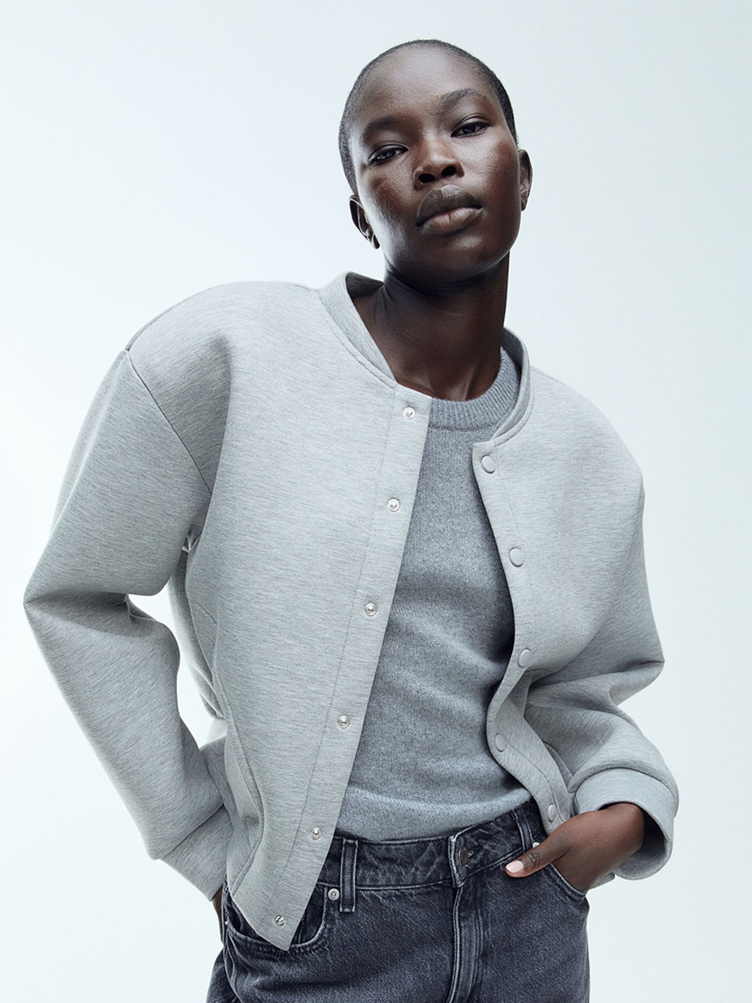 

H&M Bomber-Style Sweatshirt, Grey