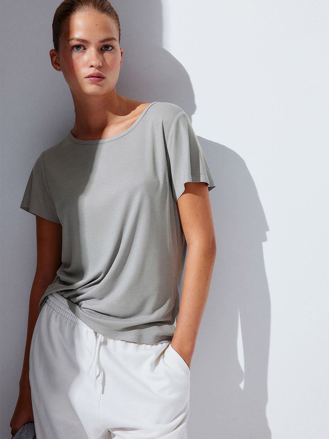 

H&M Ribbed T-Shirt, Grey
