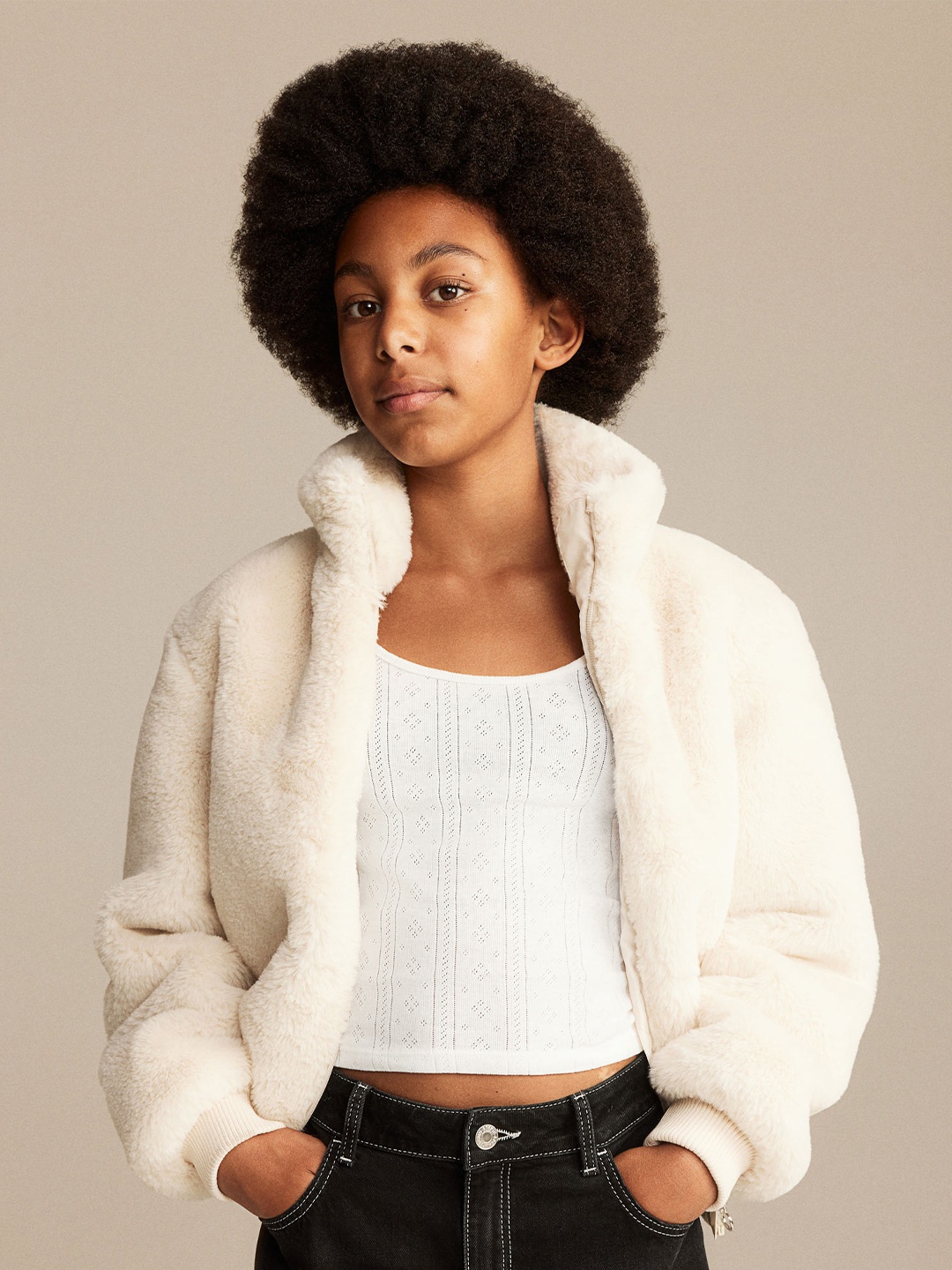

H&M Girls Pure Cotton Pointelle Jersey Top, White