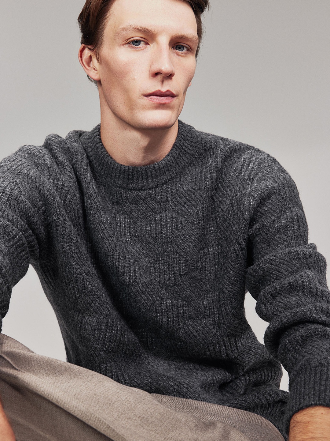 

H&M Regular Fit Cable-Knit Jumper, Grey