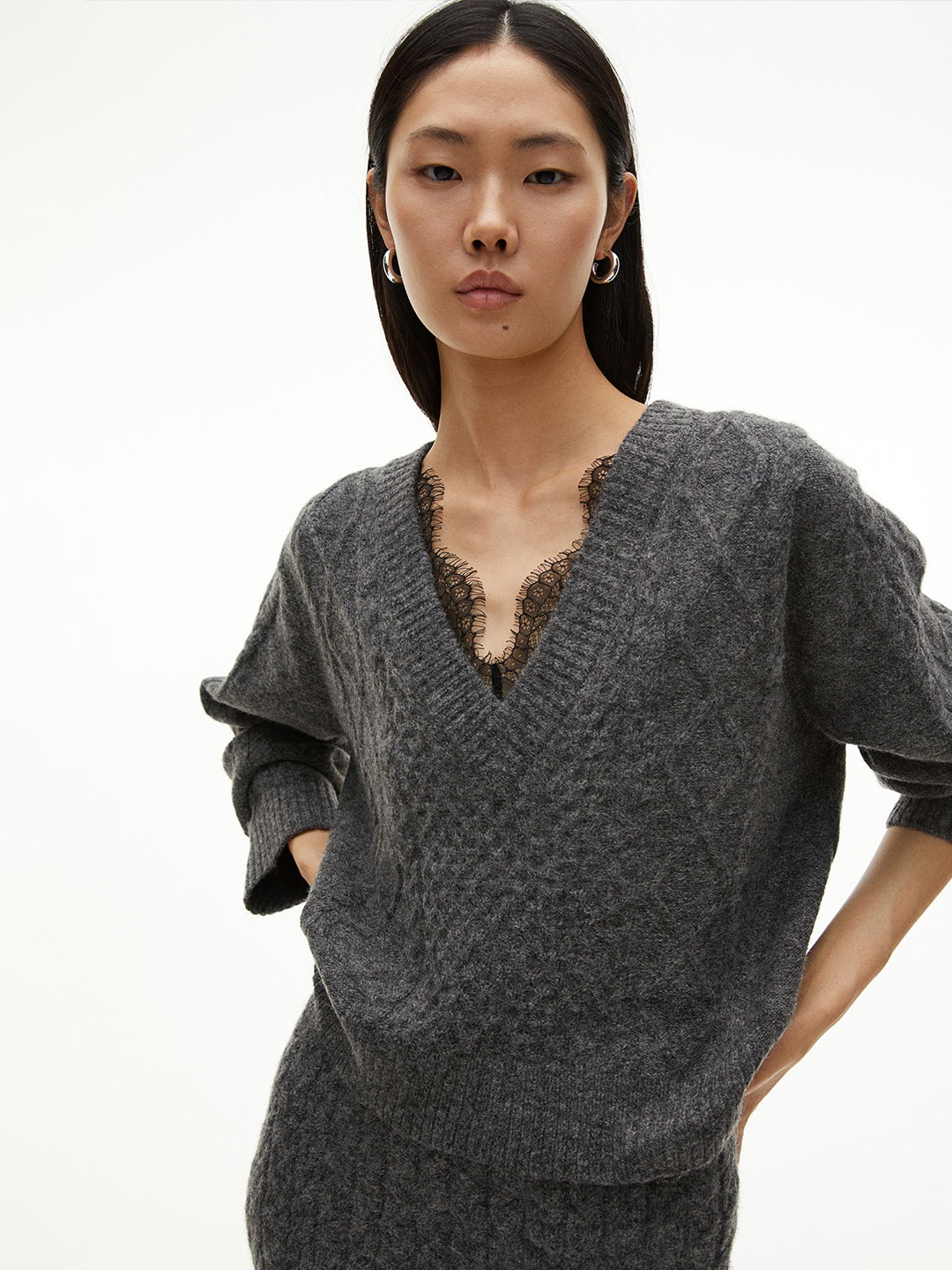 

H&M Cable-Knit Jumper, Grey