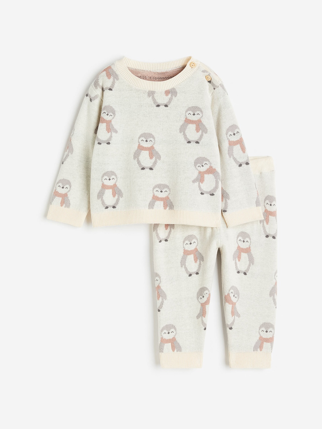 

H&M Boys Pure Cotton 2-Piece Jacquard-Knit Set, Beige