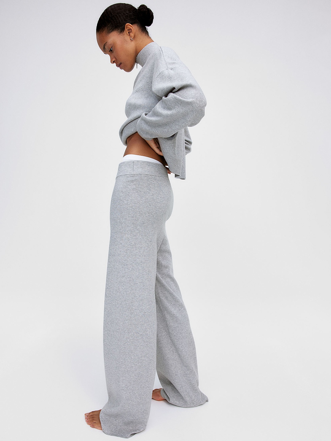 

H&M Women Fine-Knit Trousers, Grey