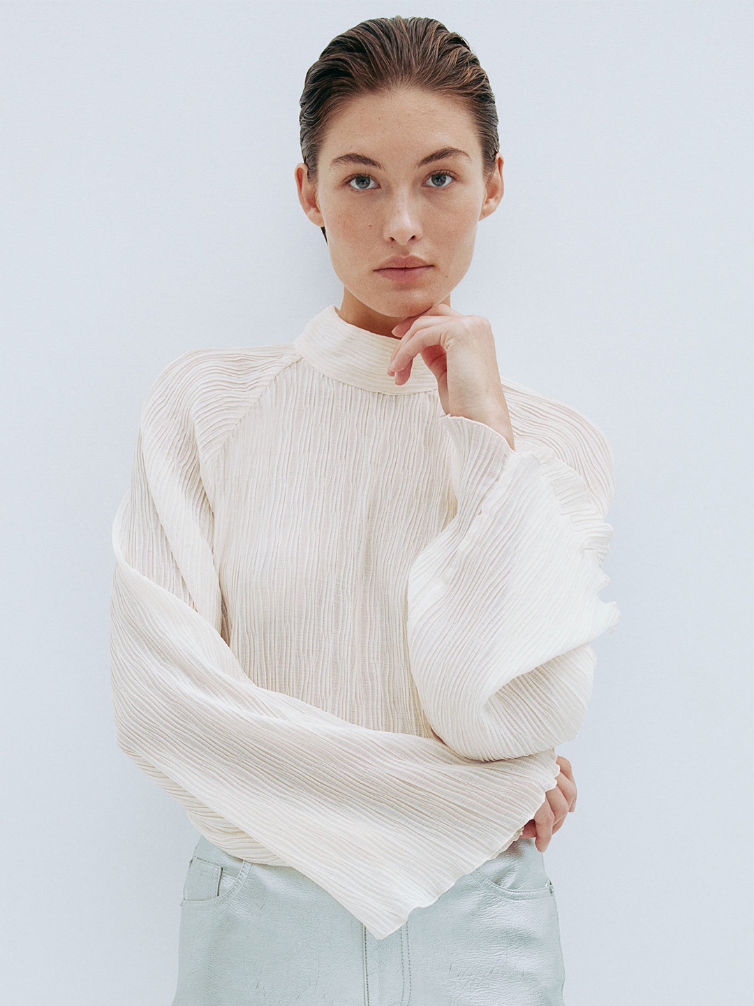 

H&M Oversized Crinkled Blouse, White