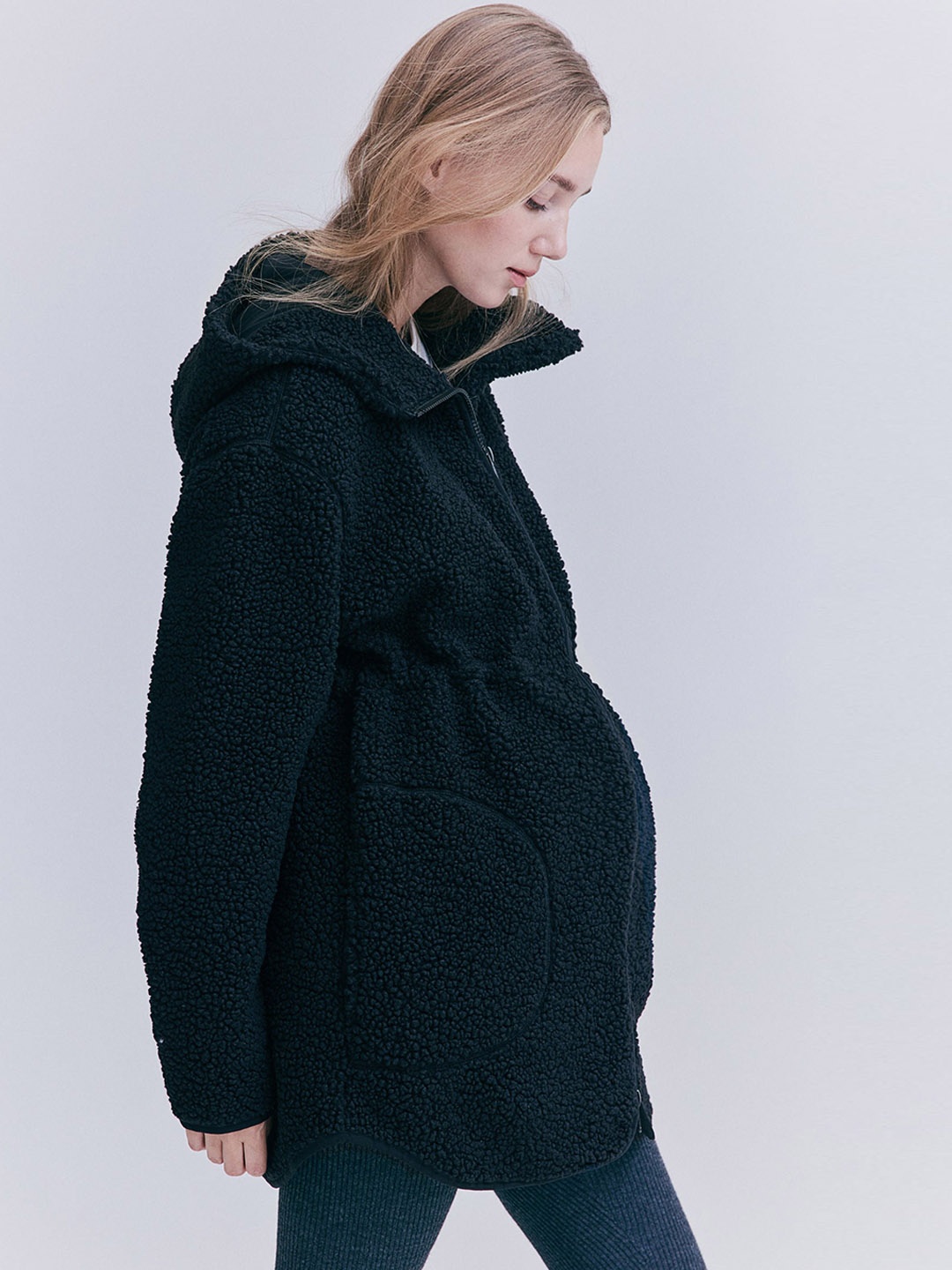 

H&M MAMA Hooded Teddy Jacket, Black