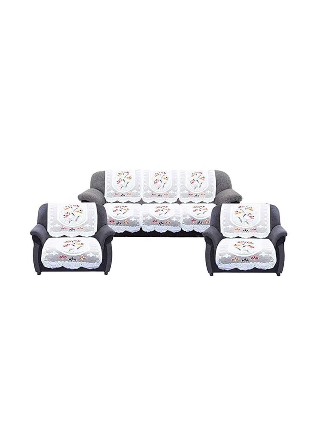 

Kuber Industries White & Yellow 7 Pieces Cotton 5 Seater Sofa Covers