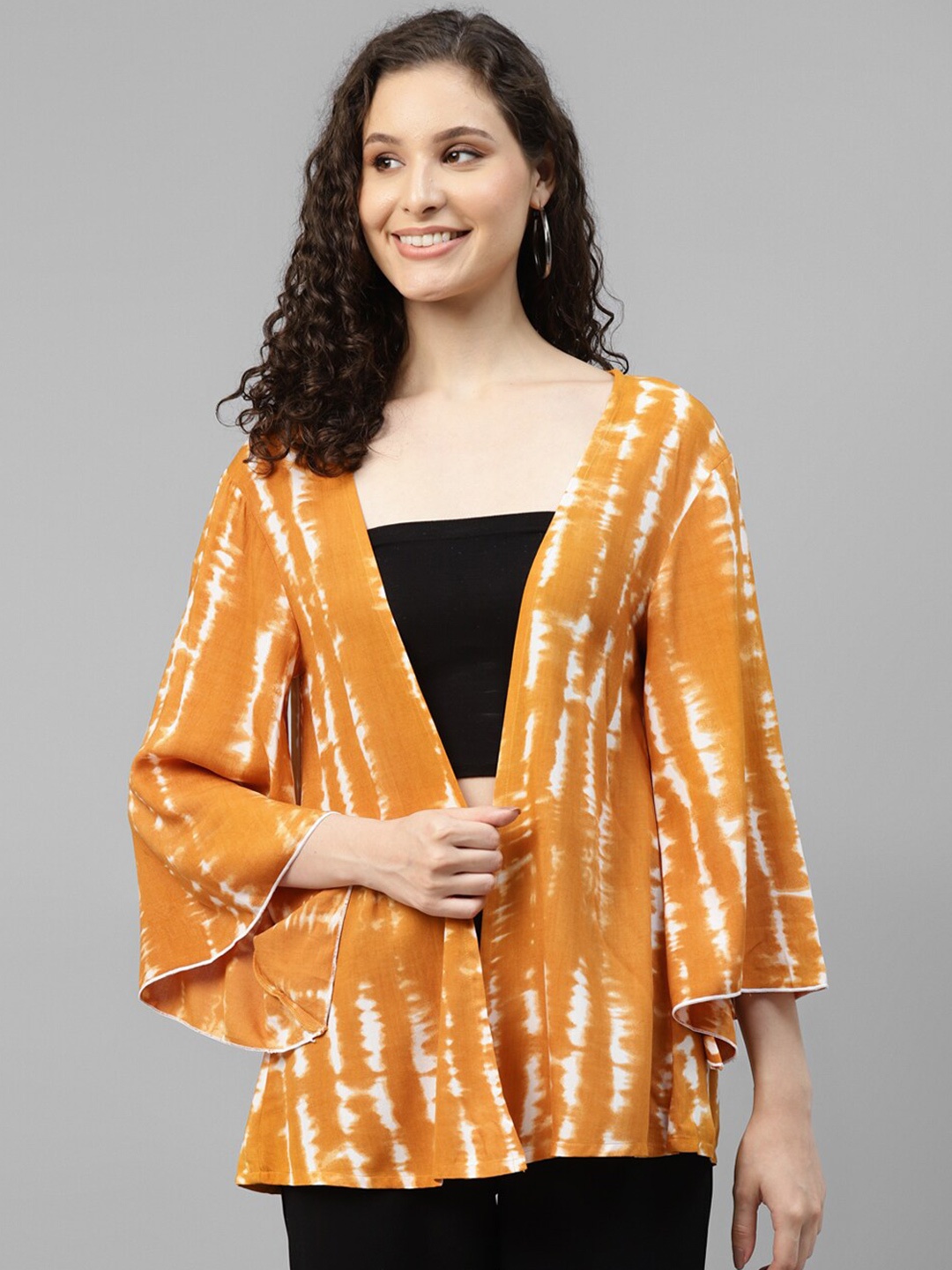

DEEBACO Tie and Dye Open Front Shrug, Mustard