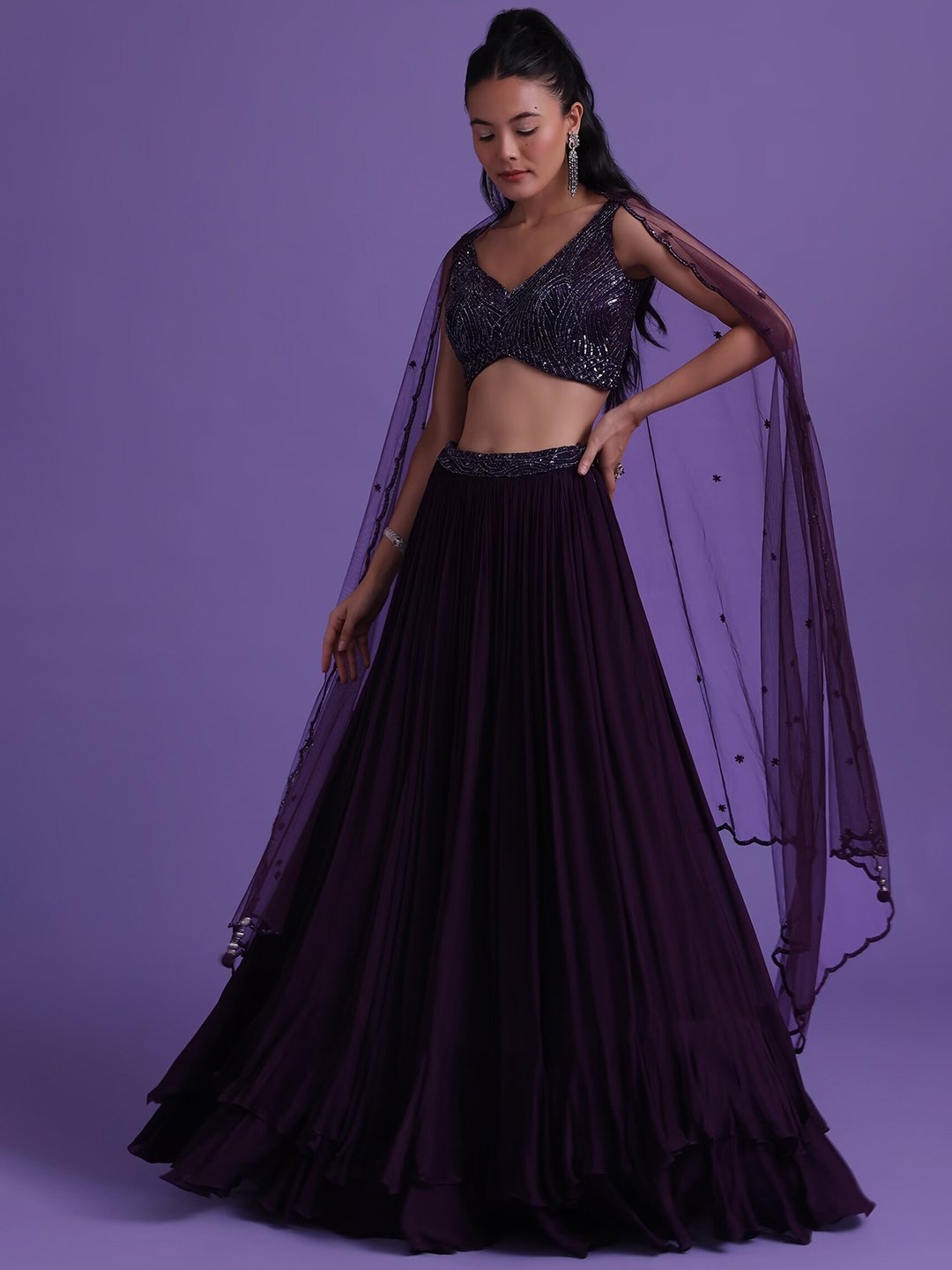 

KALKI Fashion Embellished Sequinned Ready to Wear Lehenga & Blouse With Dupatta, Purple