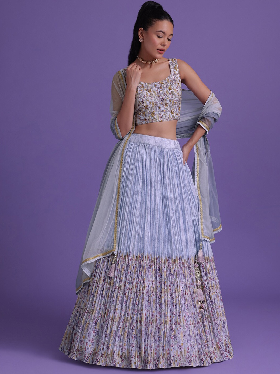 

KALKI Fashion Floral Printed Ready to Wear Lehenga & Blouse With Dupatta, Purple