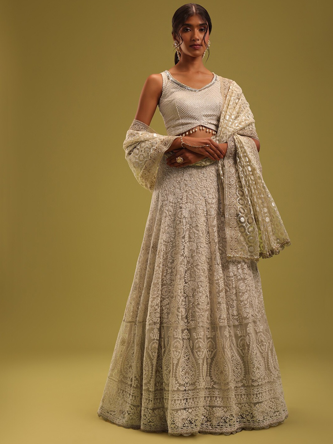 

KALKI Fashion Embroidered Thread Work Ready to Wear Lehenga & Blouse With Dupatta, White