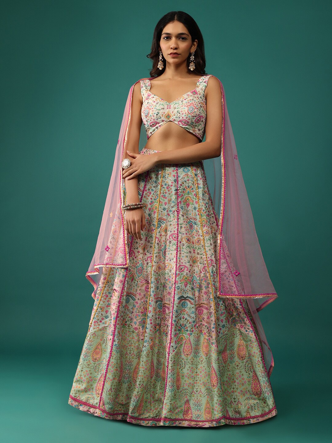 

KALKI Fashion Printed Ready to Wear Lehenga & Blouse With Dupatta, Cream