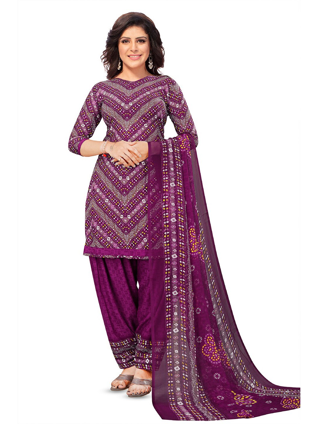 

SALWAR STUDIO Ethnic Motifs Printed Unstitched Dress Material, Magenta