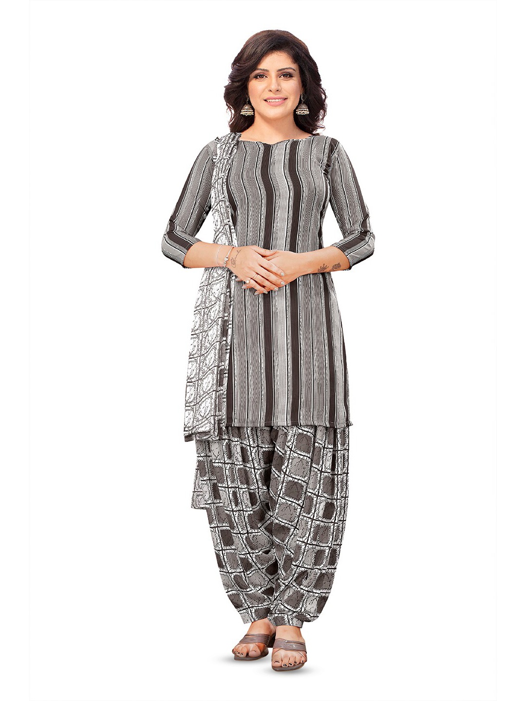 

SALWAR STUDIO Printed Unstitched Dress Material, Grey