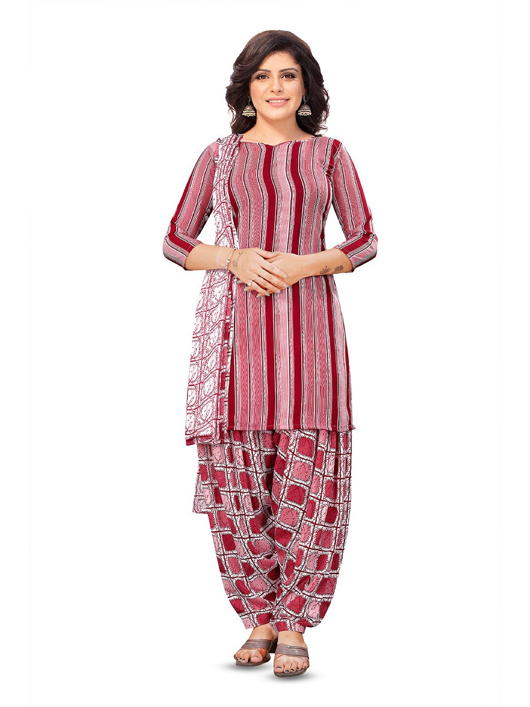 

SALWAR STUDIO Striped Unstitched Dress Material, Mauve