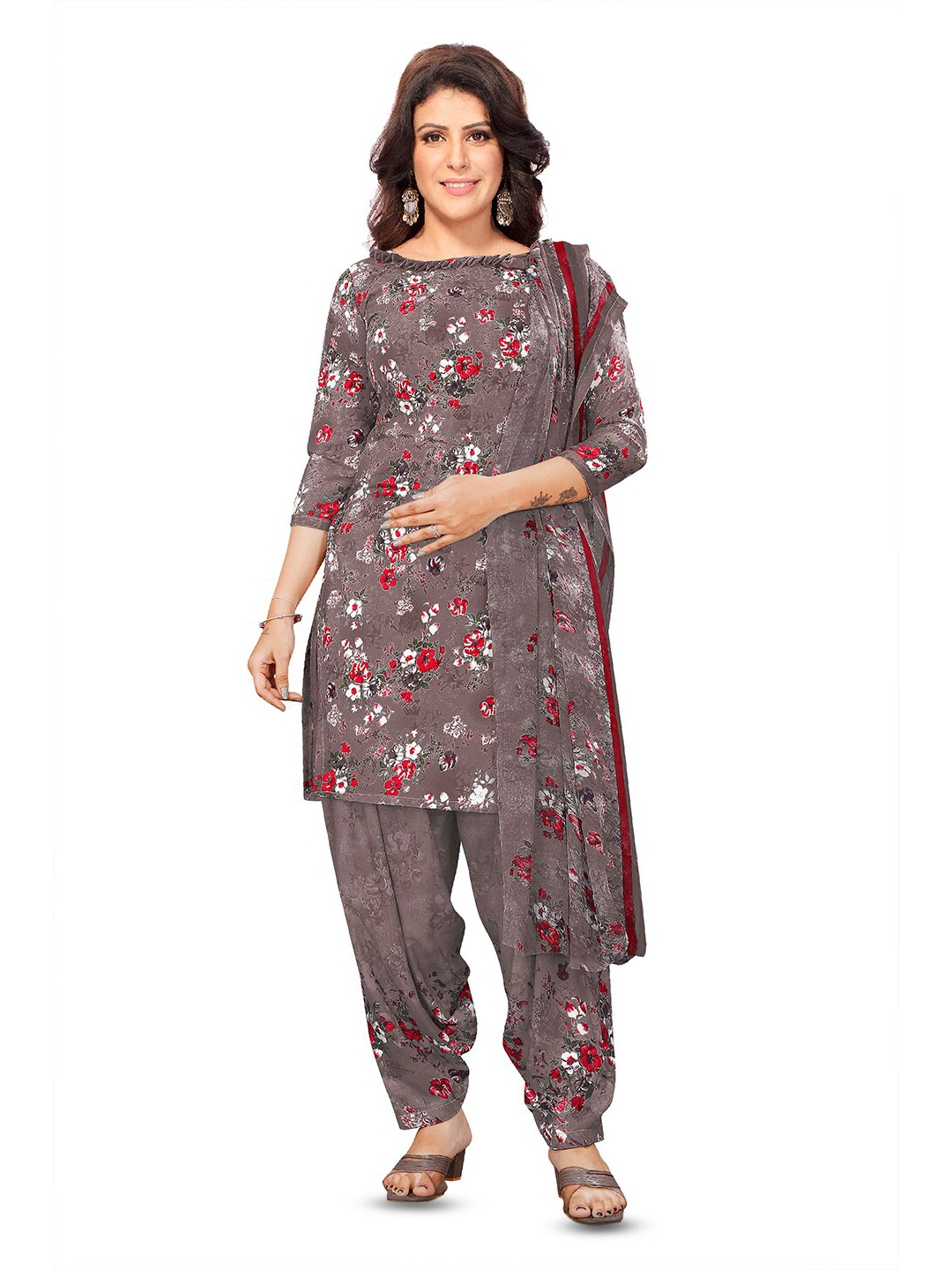 

SALWAR STUDIO Printed Unstitched Dress Material, Brown