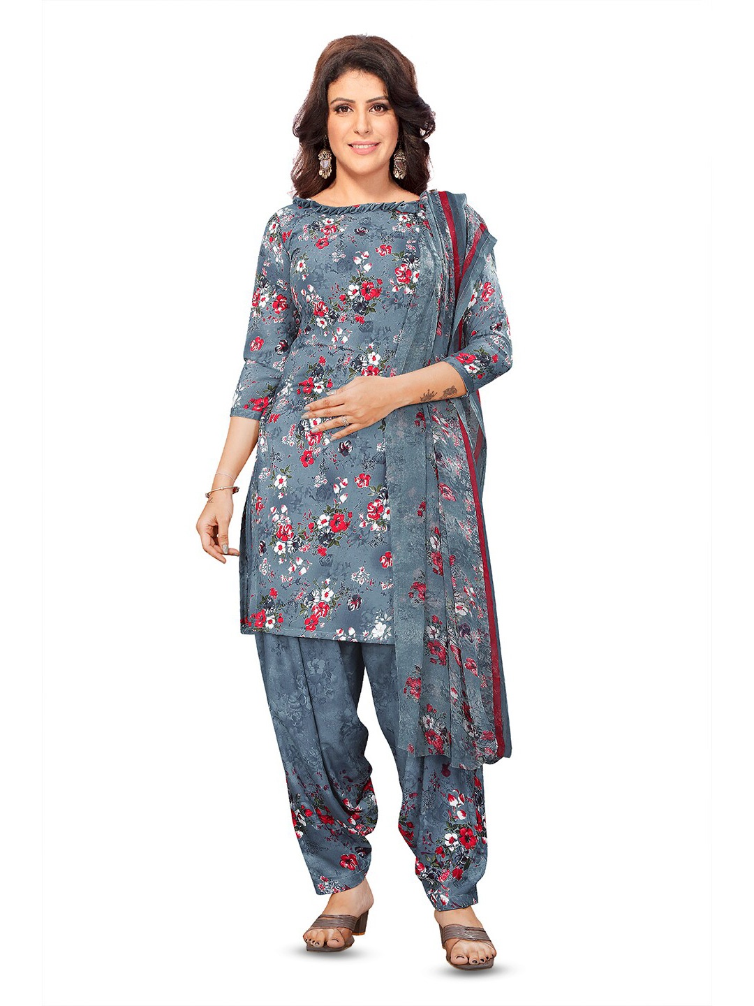 

SALWAR STUDIO Floral Printed Unstitched Dress Material, Blue