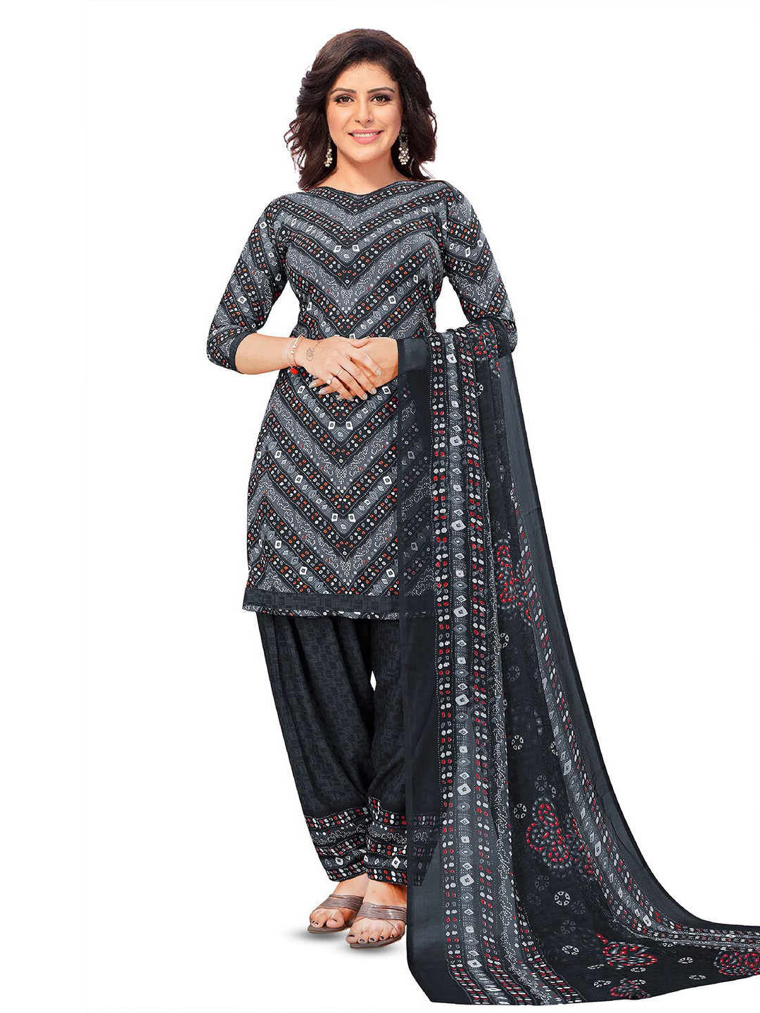 

SALWAR STUDIO Ethnic Motifs Printed Unstitched Dress Material, Black
