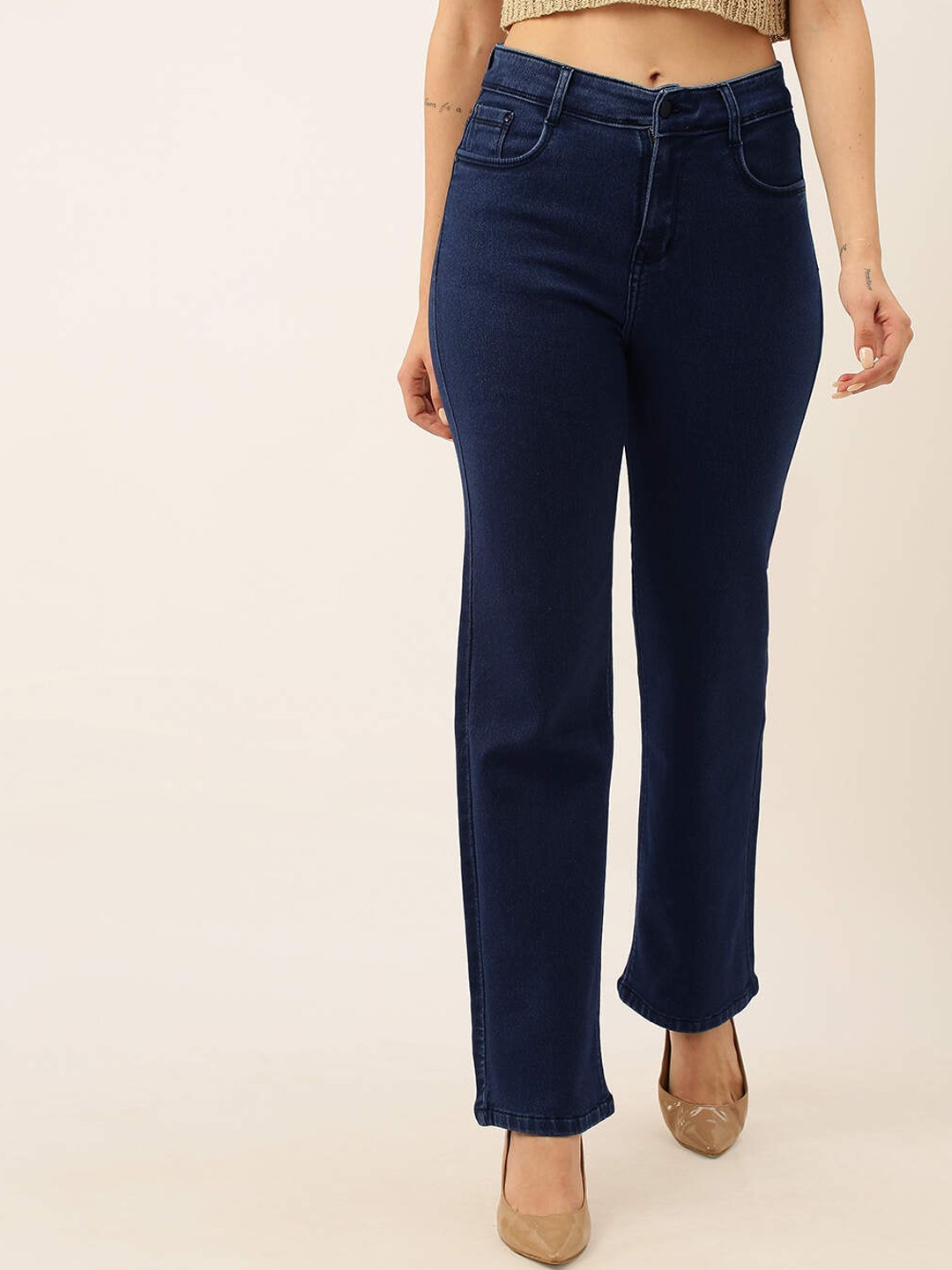 

ZOLA Women Blue Flared High-Rise Cotton Stretchable Jeans