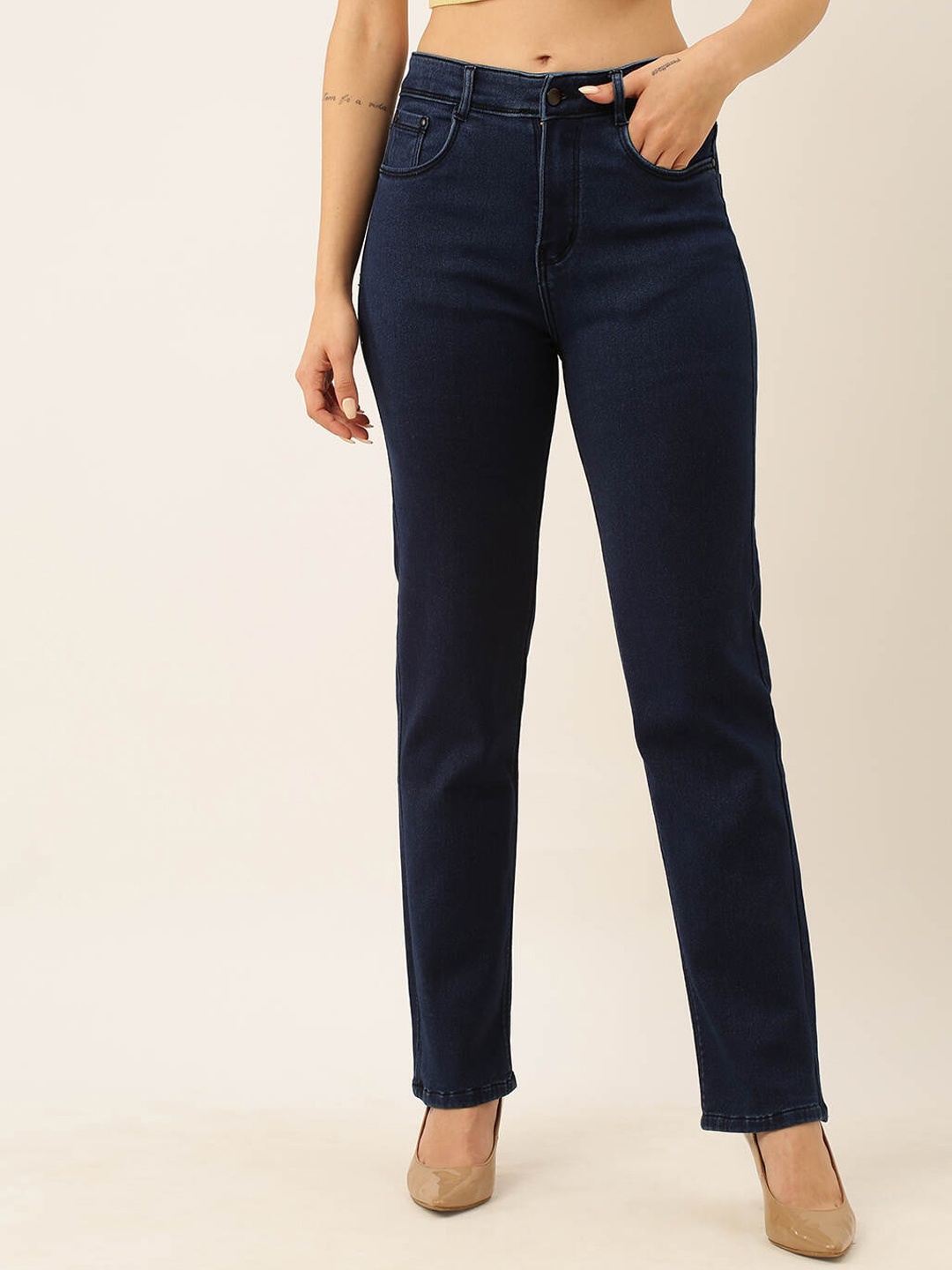 

ZOLA Women Straight Fit High Rise Clean Look Stretchable Jeans, Blue