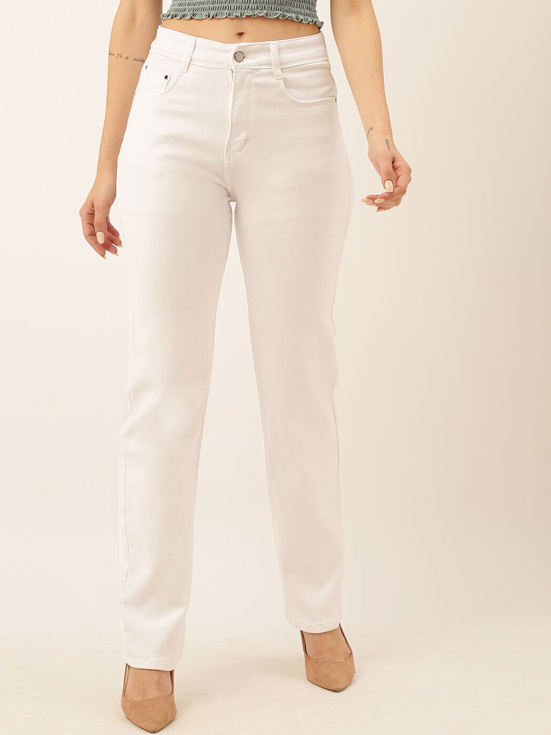 

ZOLA Women White Straight Fit High Rise Clean Look Stretchable Jeans, Off white