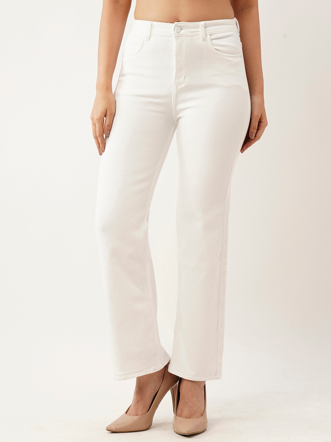

ZOLA Women White Flared Clean Look High-Rise Cotton Jeans