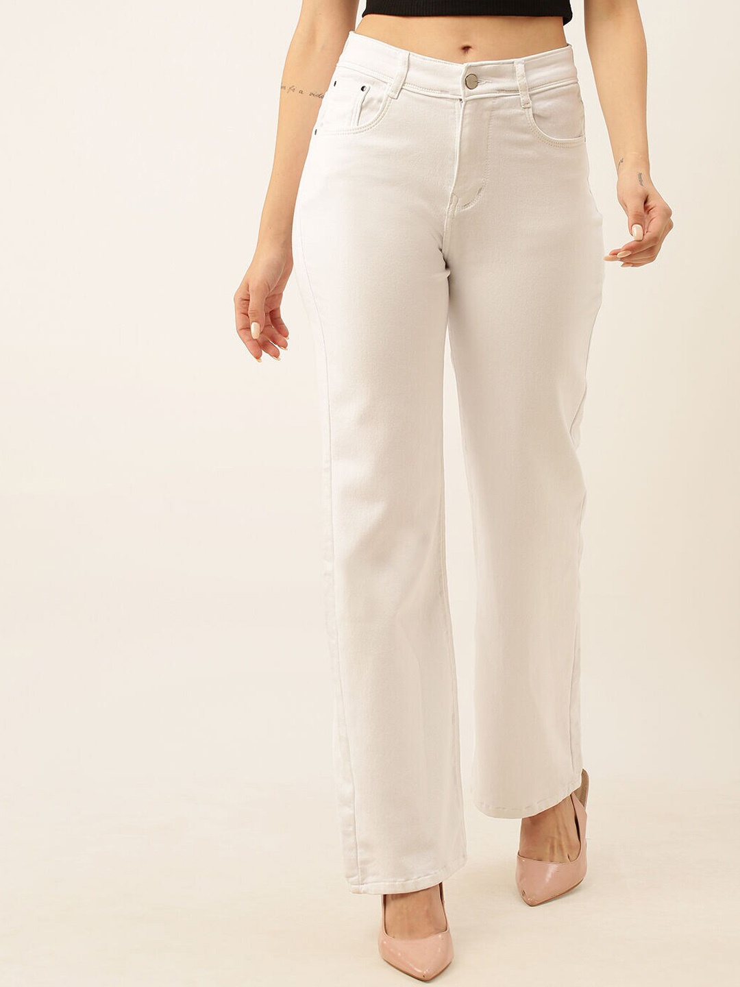 

ZOLA Women White Flared Clean Look High-Rise Cotton Jeans