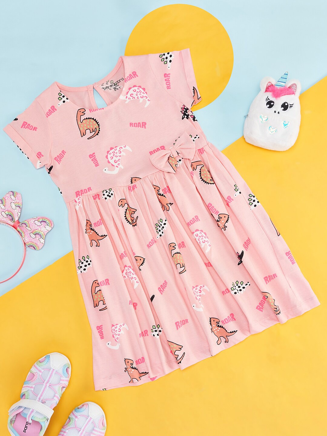 

Pantaloons Junior Girls Conversational Printed Cotton A Line Dress, Peach