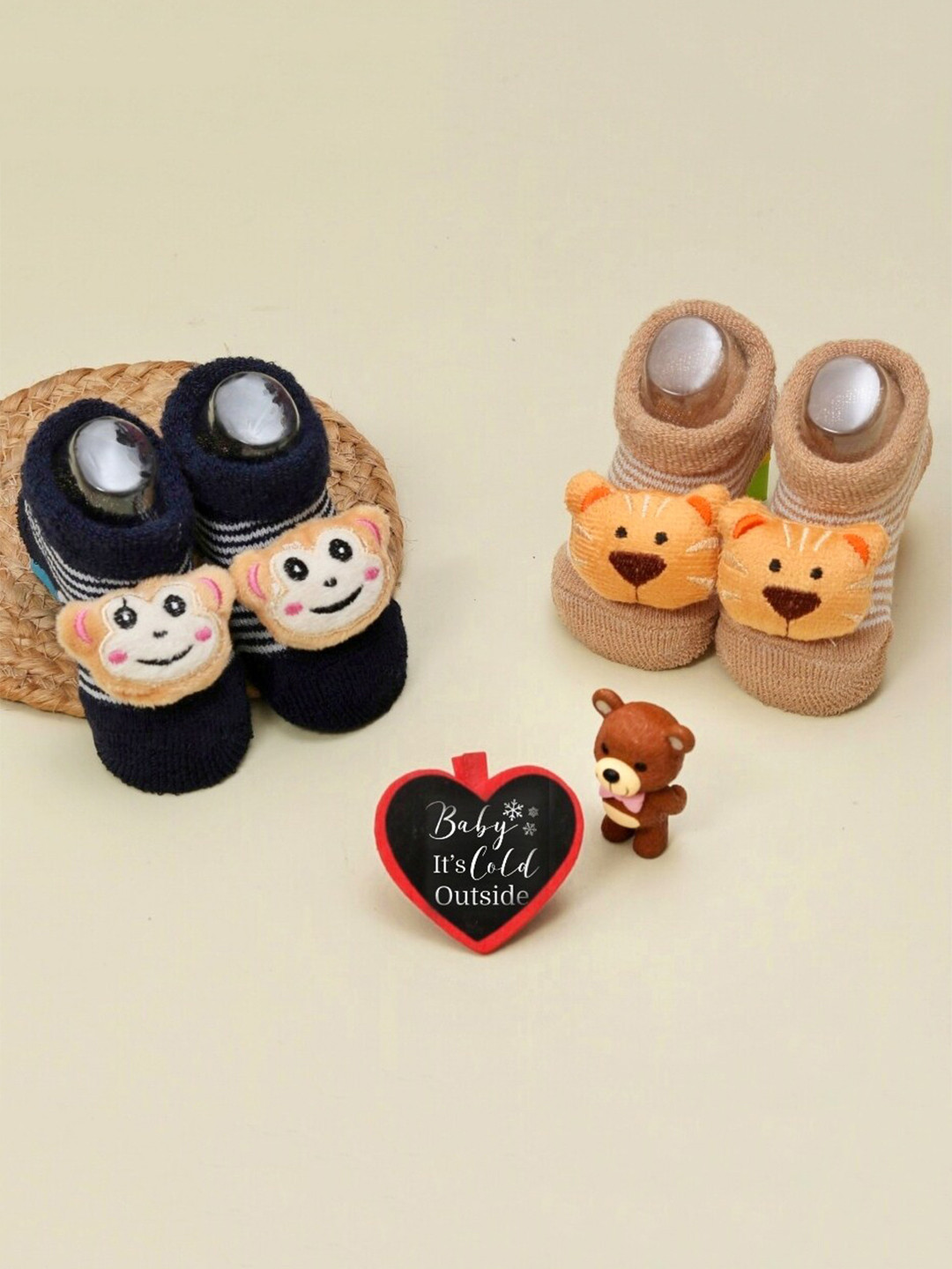 

Yellow Bee Infant Boys Pack Of 2 Cotton Ankle Length Toy Socks, Navy blue