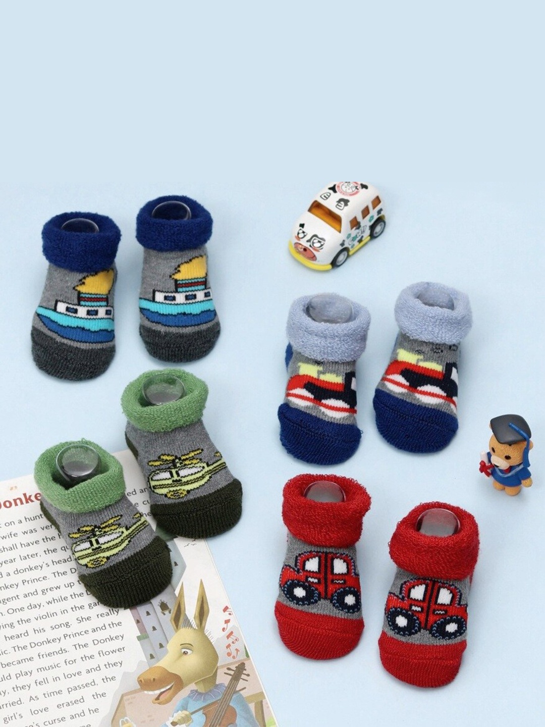 

Yellow Bee Infant Boys Pack Of 4 Graphic Printed Cotton Ankle-Length Socks, Blue