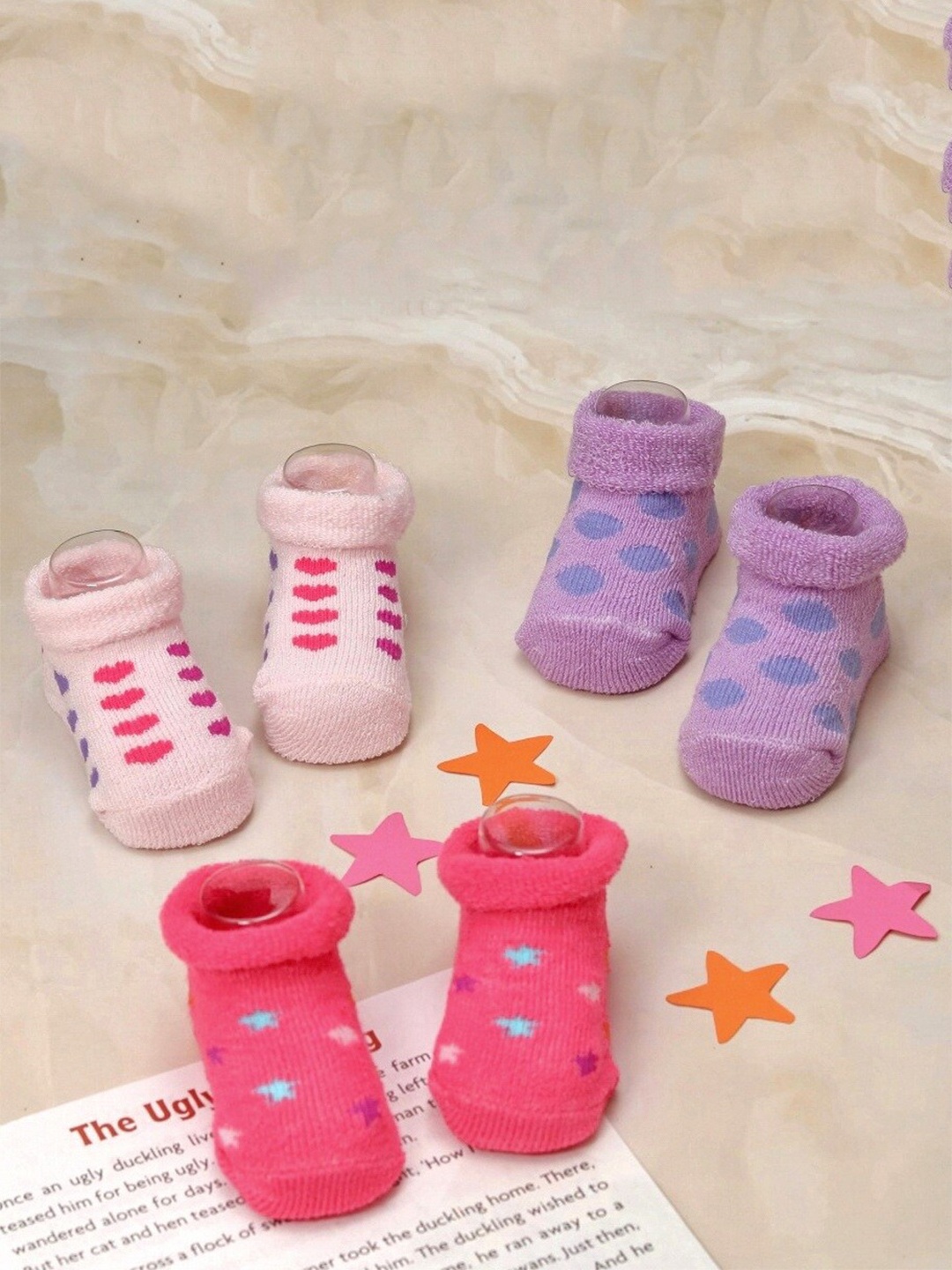 

Yellow Bee Infant Girls Pack Of 3 Patterned Cotton Ankle Length Socks, Purple