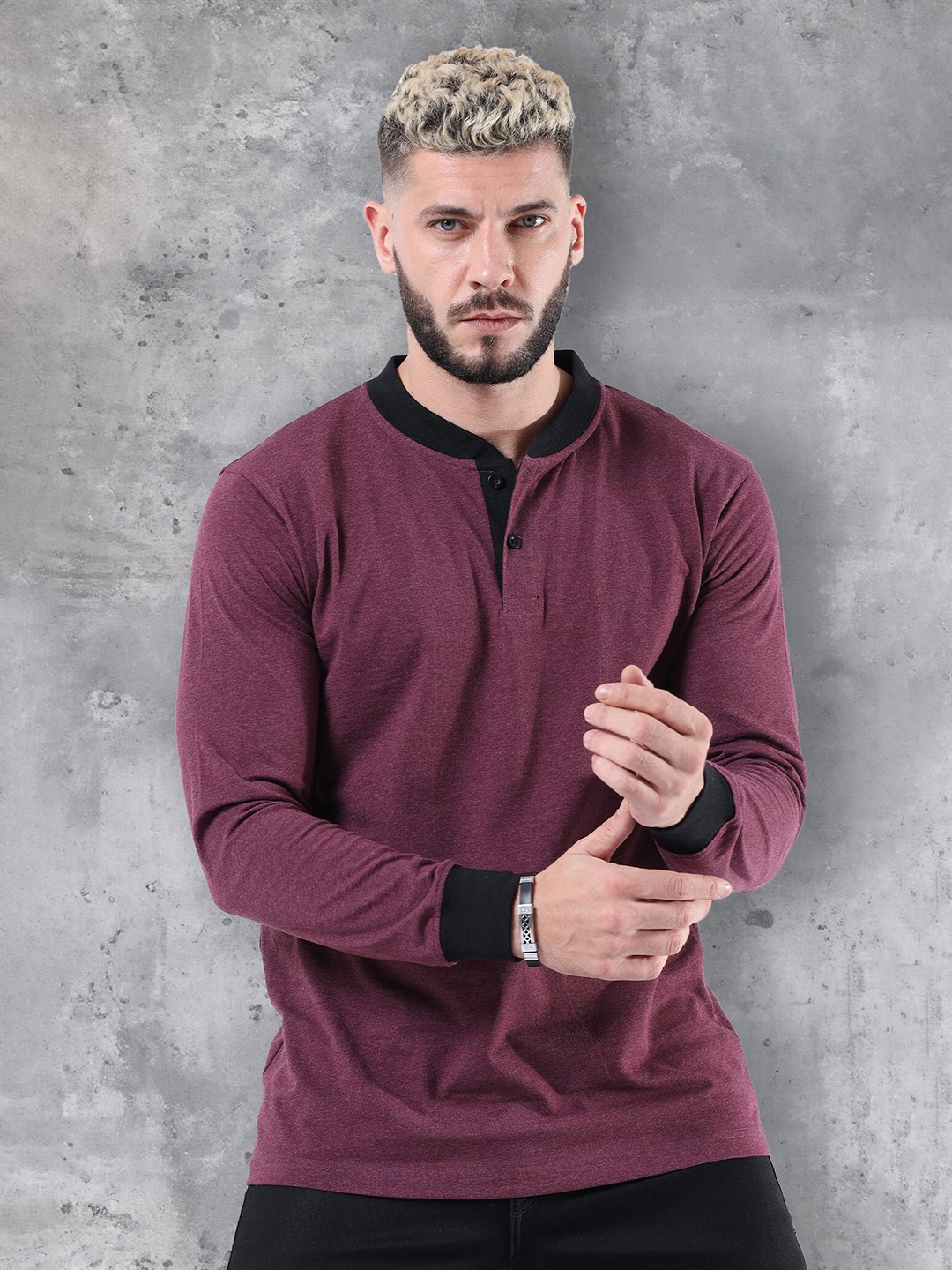 

fanideaz Henley Neck Pure Cotton T-shirt, Maroon
