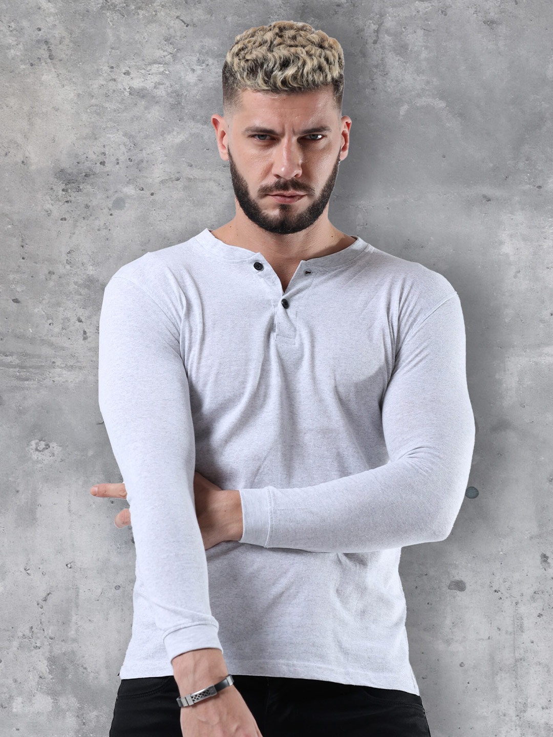 

fanideaz Henley Neck Pure Cotton T-shirt, Grey