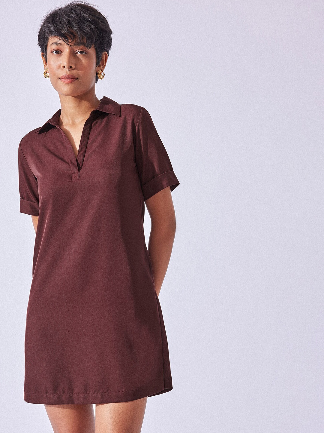 

The Label Life Shirt Collar A-Line Mini Dress, Maroon