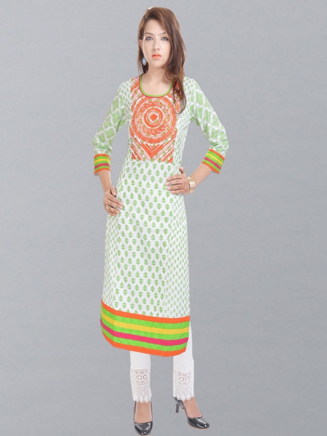 Geroo Jaipur Ethnic Motifs Printed Thread Work Pure Cotton Kurta, White